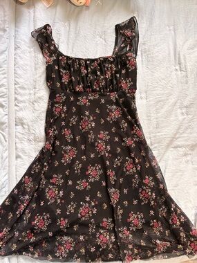 Black Floral Ruffle-Trim Sundress